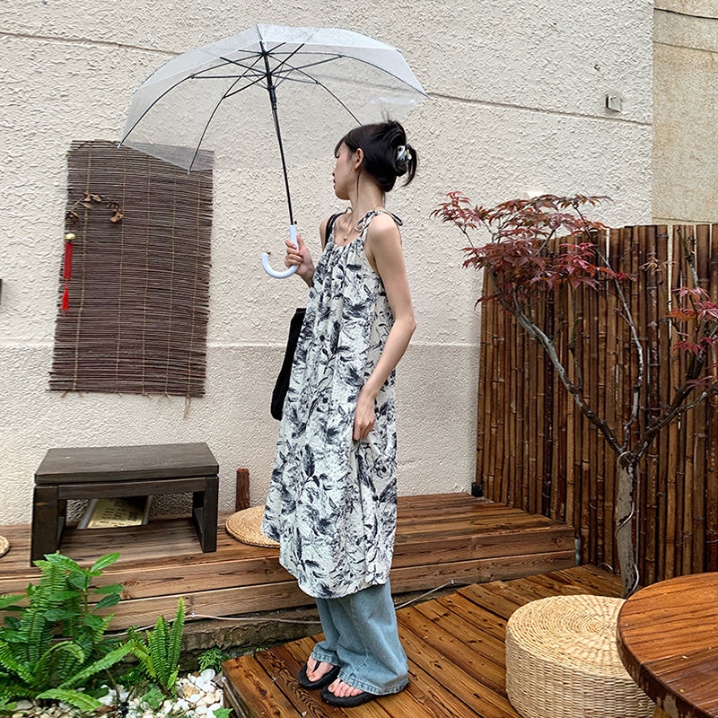 Đầm Hai Dây Dáng Rộng In Họa Tiết Phong Cách Cổ Điển Thời Trang Mùa Hè Cho Mẹ Bầu