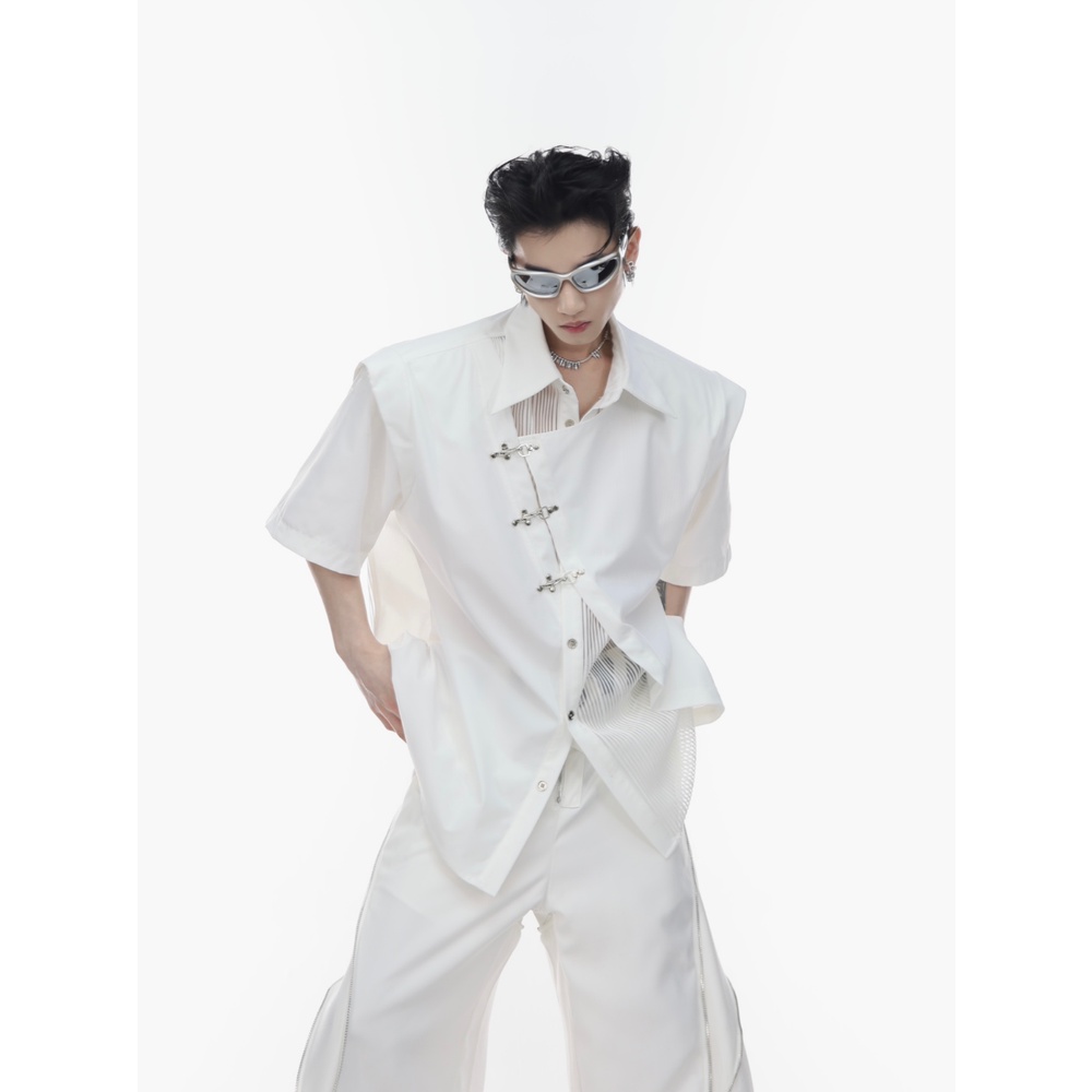 Áo Sơ Mi Ngắn Tay Hai Lớp Phối Nút Kim Loại Hình Máy Bay Thời Trang Mùa Hè