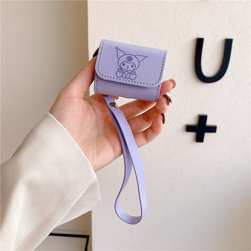 Vỏ Bảo Vệ Hộp Sạc Tai nghe không dây AirPods 1 2 3 4 Pro inPods i12 Bằng Da Màu Tím Họa Tiết Hoạt Hình Dễ Thương Chống