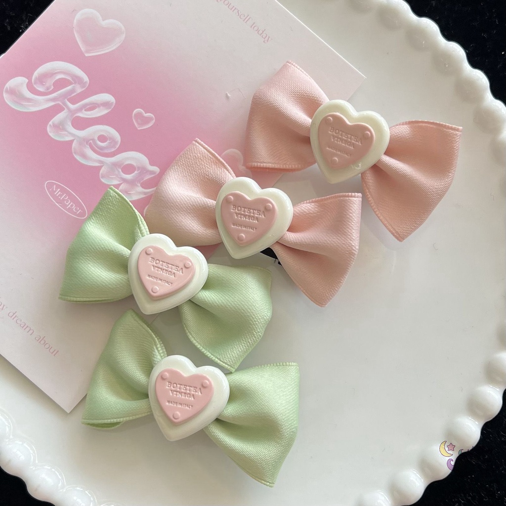 Kẹp Tóc Nơ Vải Satin Màu Kem Ngọt Ngào Dễ Thương Phong Cách Hàn Quốc Cho Bé Gái