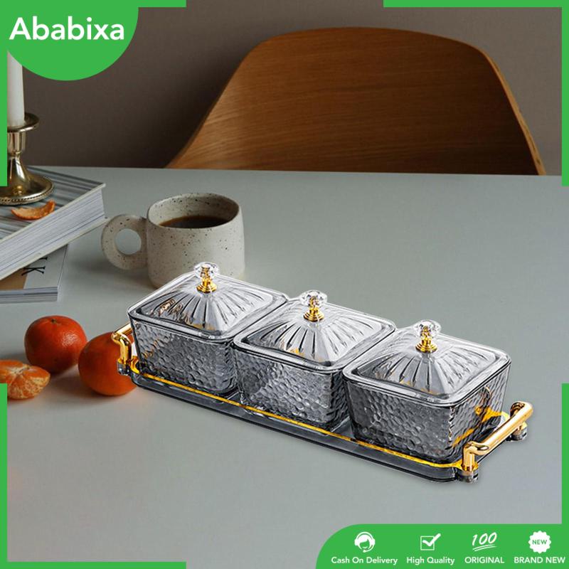 Khay Phục Vụ Bằng Thủy Tinh Có 3 Ngăn Đựng Trái Cây Khô Dễ Dàng Nạp Đầy Cho Nhà Bếp