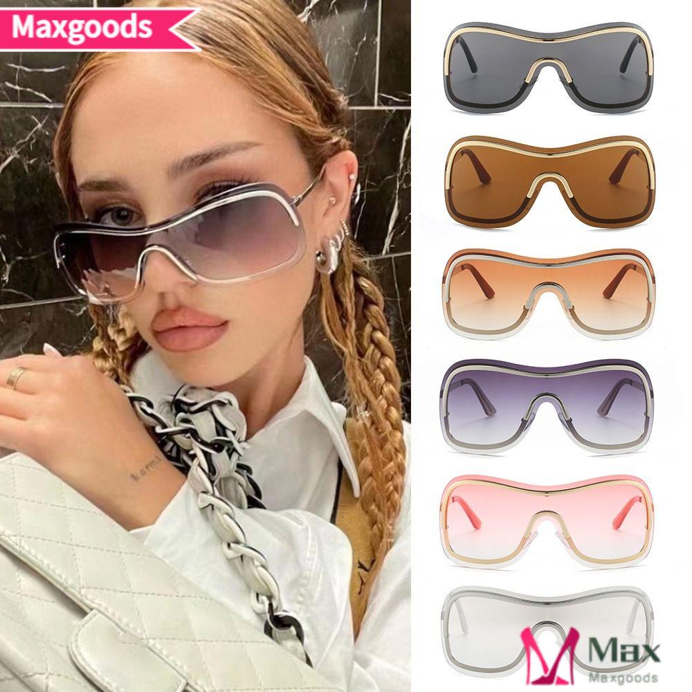 Kính Mát MAXG Màu Nâu Cho Nữ|Tấm Che Mắt Bằng Hợp Kim Y2k Phong Cách Vintage