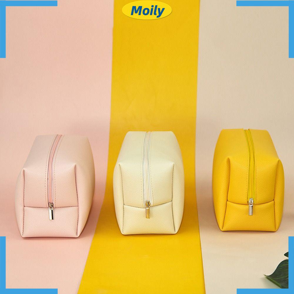 Túi Da PU Đựng Mỹ Phẩm Màu Trơn Chống Thấm Nước Tiện Dụng