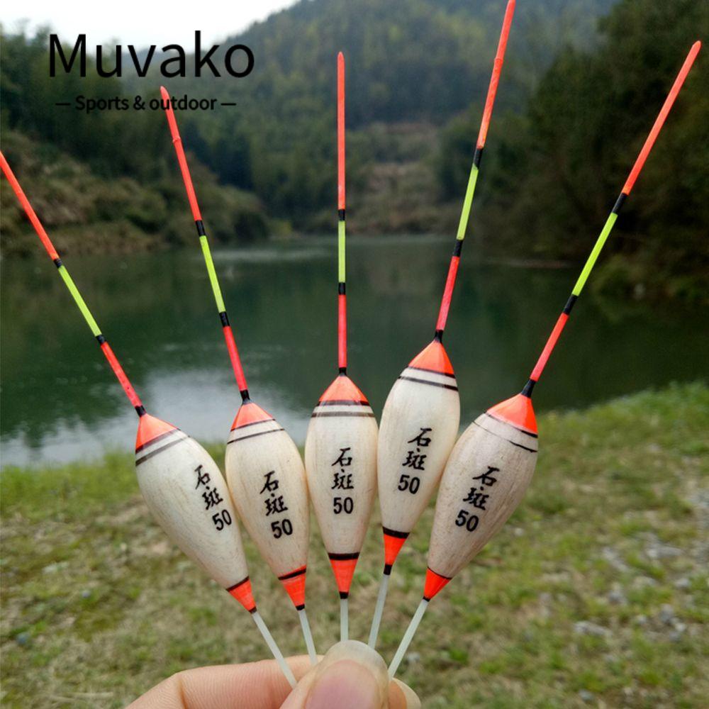 MUVAKO Bộ 5 Phao Câu Cá Bằng Gỗ Mavako