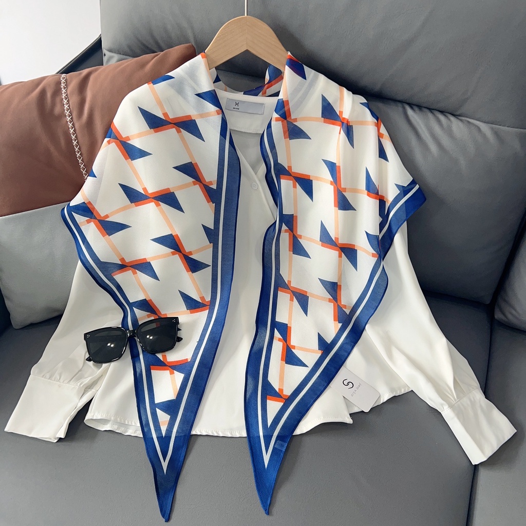 Khăn Choàng Nhỏ Thắt Nút Họa Tiết Hình Học Thời Trang Mùa Hè Cho Nữ