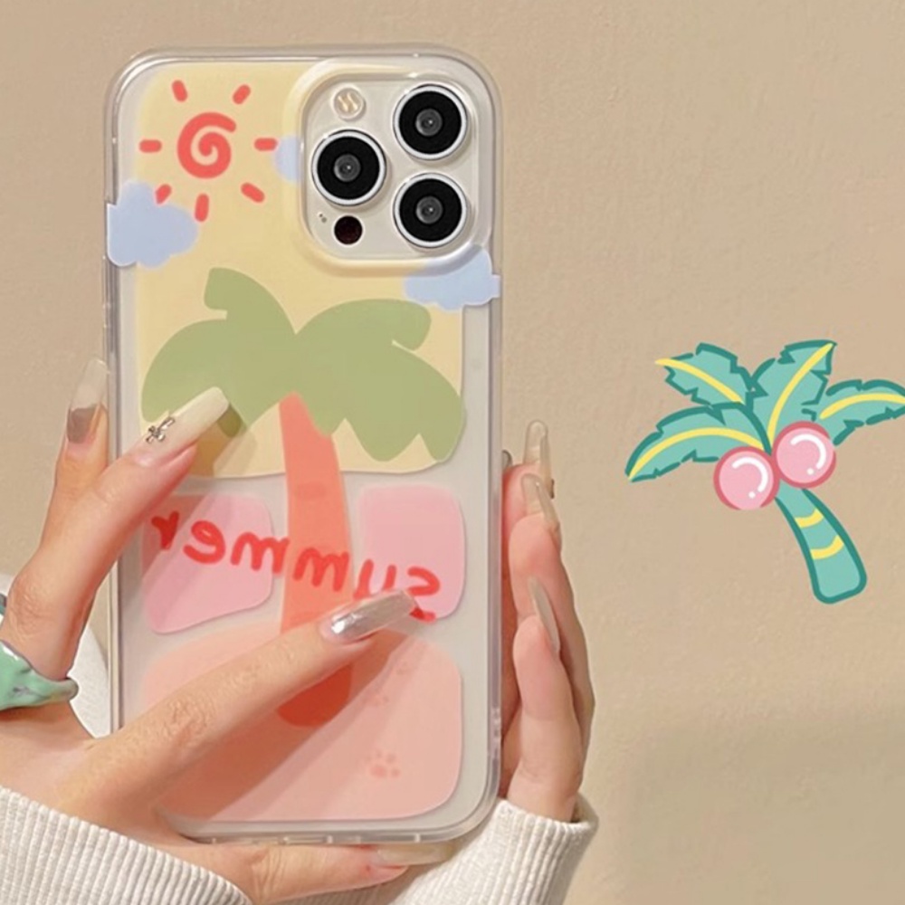 Ốp Điện Thoại TPU Mềm Siêu Mỏng Trong Suốt Họa Tiết Cây Dừa Cho IPhone 14 13 12 11 Pro Max X XR 8 7 Plus