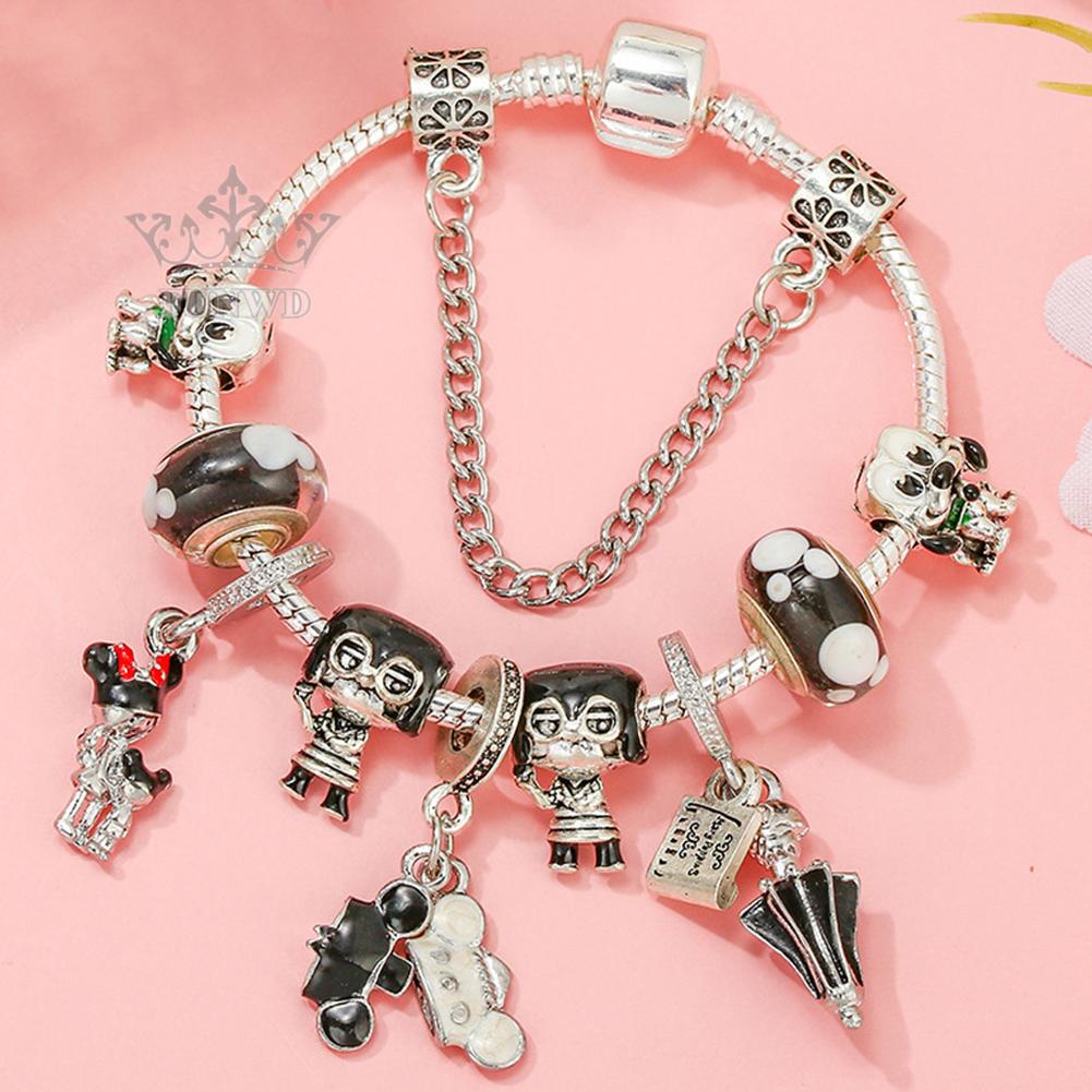 Vòng Tay Mạ Bạc Đính Hạt Charm Hình Trái Tim