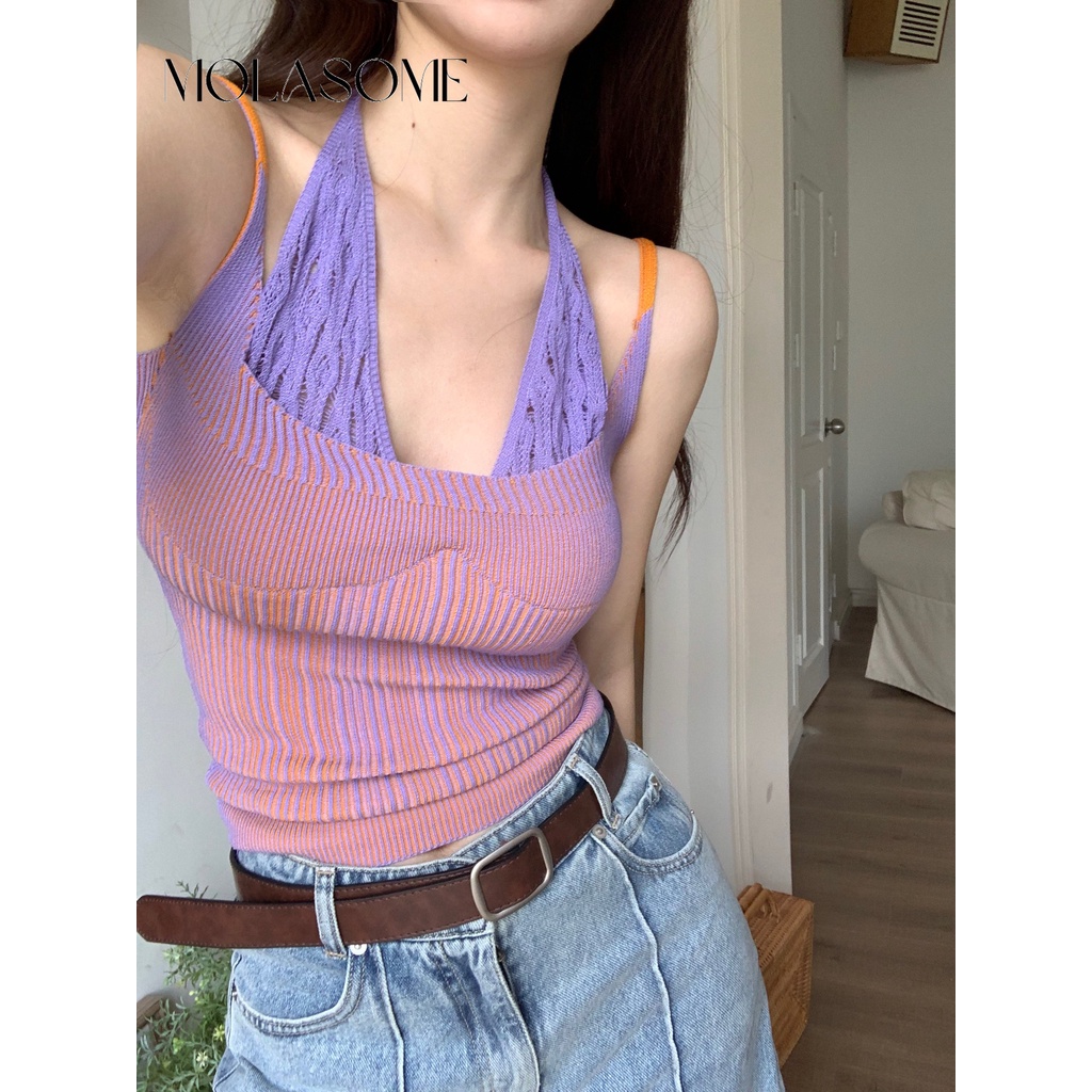 Áo Tank Top Hai Dây Màu Sắc Tương Phản Thời Trang 2023 Cho Nữ