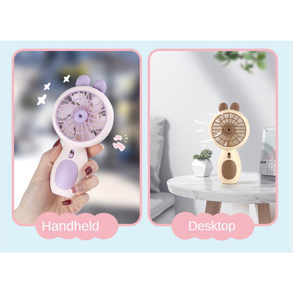 Dễ Thương Quạt Điện USB Mini Cầm Tay Hình Thỏ Màu Kẹo Có Đèn