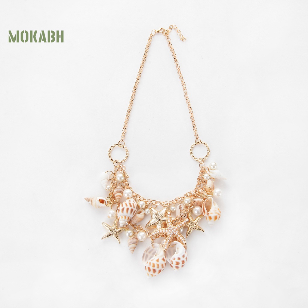[Mok Abh] Vòng Cổ Nhiều Lớp Họa Tiết Hình Vỏ Sò Và Sao Biển Đính Ngọc Trai Nhân Tạo