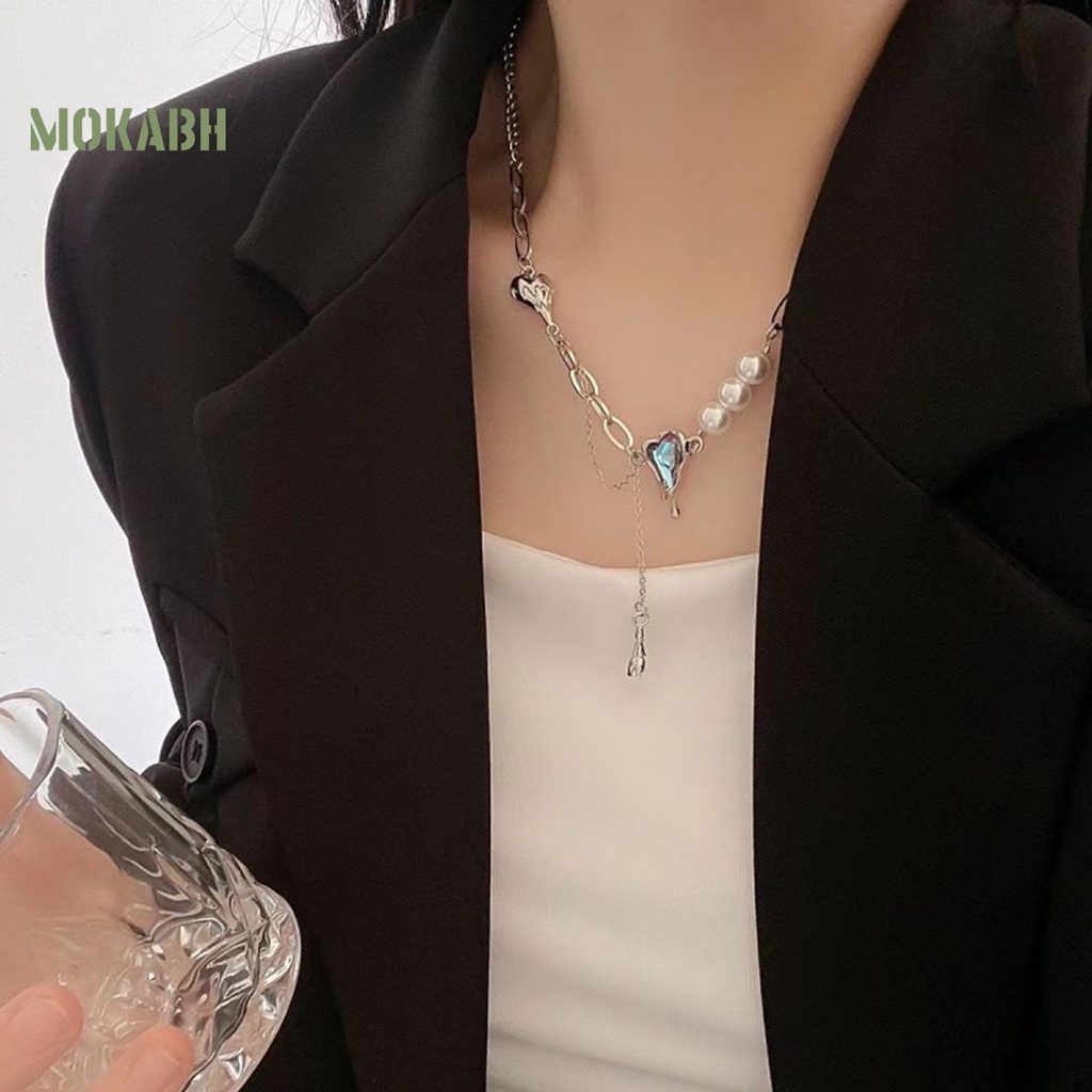 [Mok Abh] Vòng cổ Mặt Hình Trái Tim Đính Ngọc Trai Nhân Tạo Thời Trang