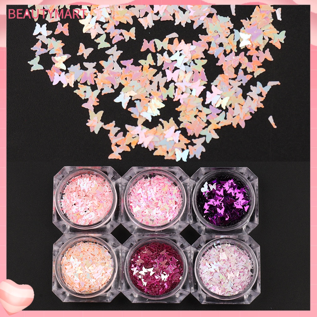 Set 6 Hộp Sequin Hình Bướm Lấp Lánh Trang Trí Móng Nghệ Thuật Cho Nữ