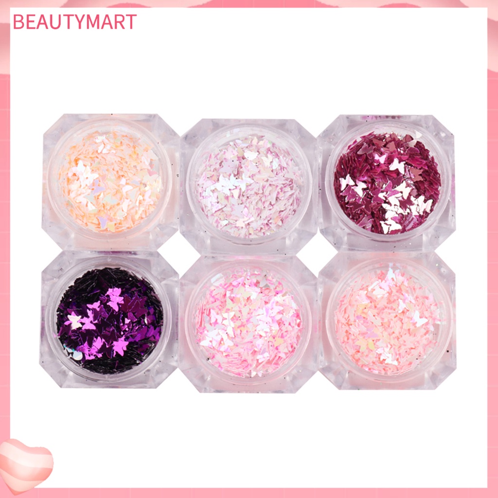 Set 6 Hộp Sequin Hình Bướm Lấp Lánh Trang Trí Móng Nghệ Thuật Cho Nữ