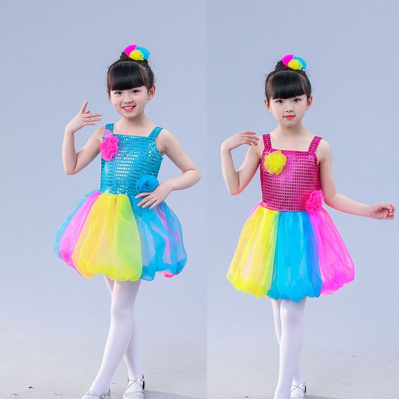 Trẻ em trẻ em váy pettiskirt biểu diễn trang phục cô gái công chúa váy hợp xướng mẫu giáo khiêu vũ váy lưới sequined váy biểu diễn mặc