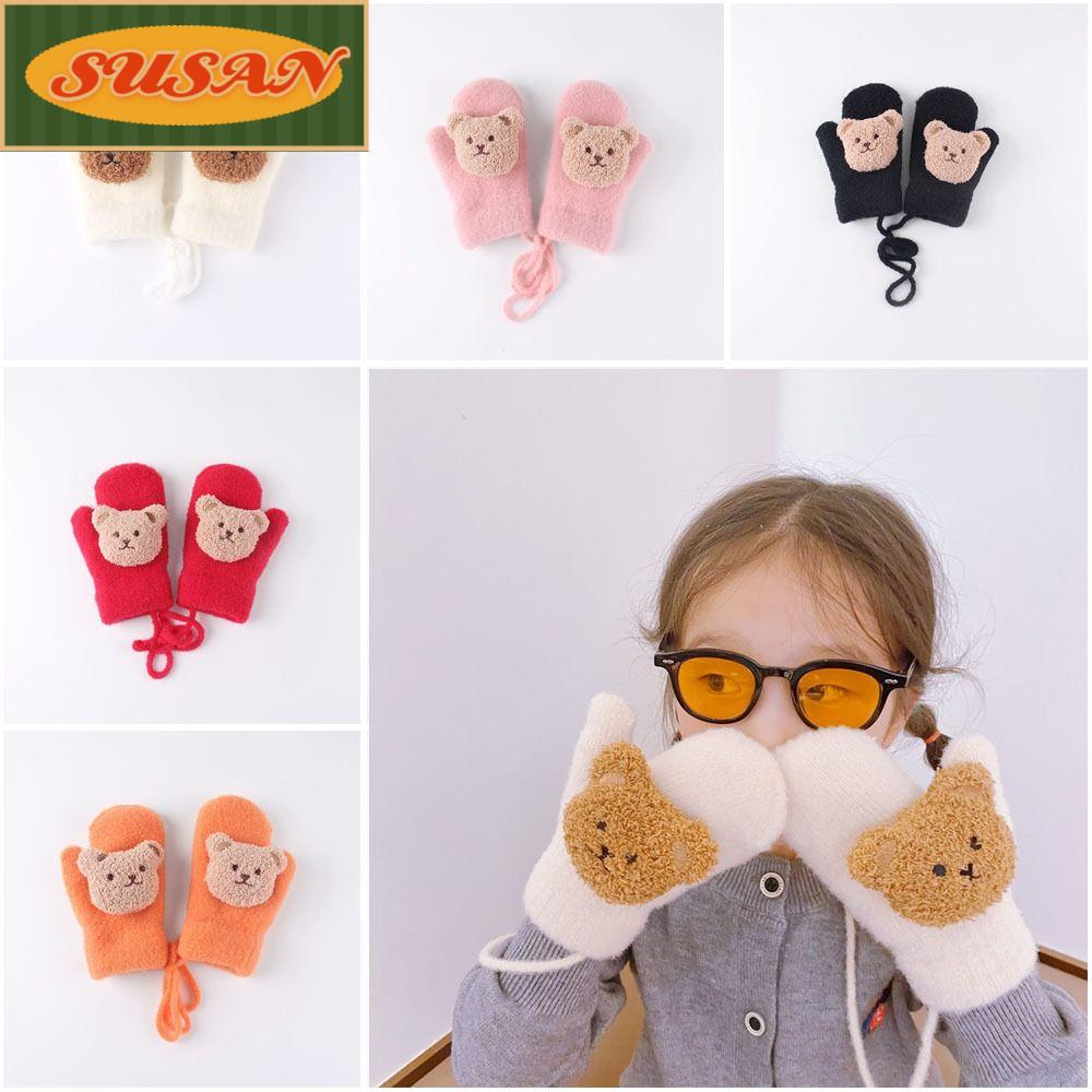SUSANS Găng Tay Len Hình Gấu Hoạt Hình Xinh Xắn Cho Bé