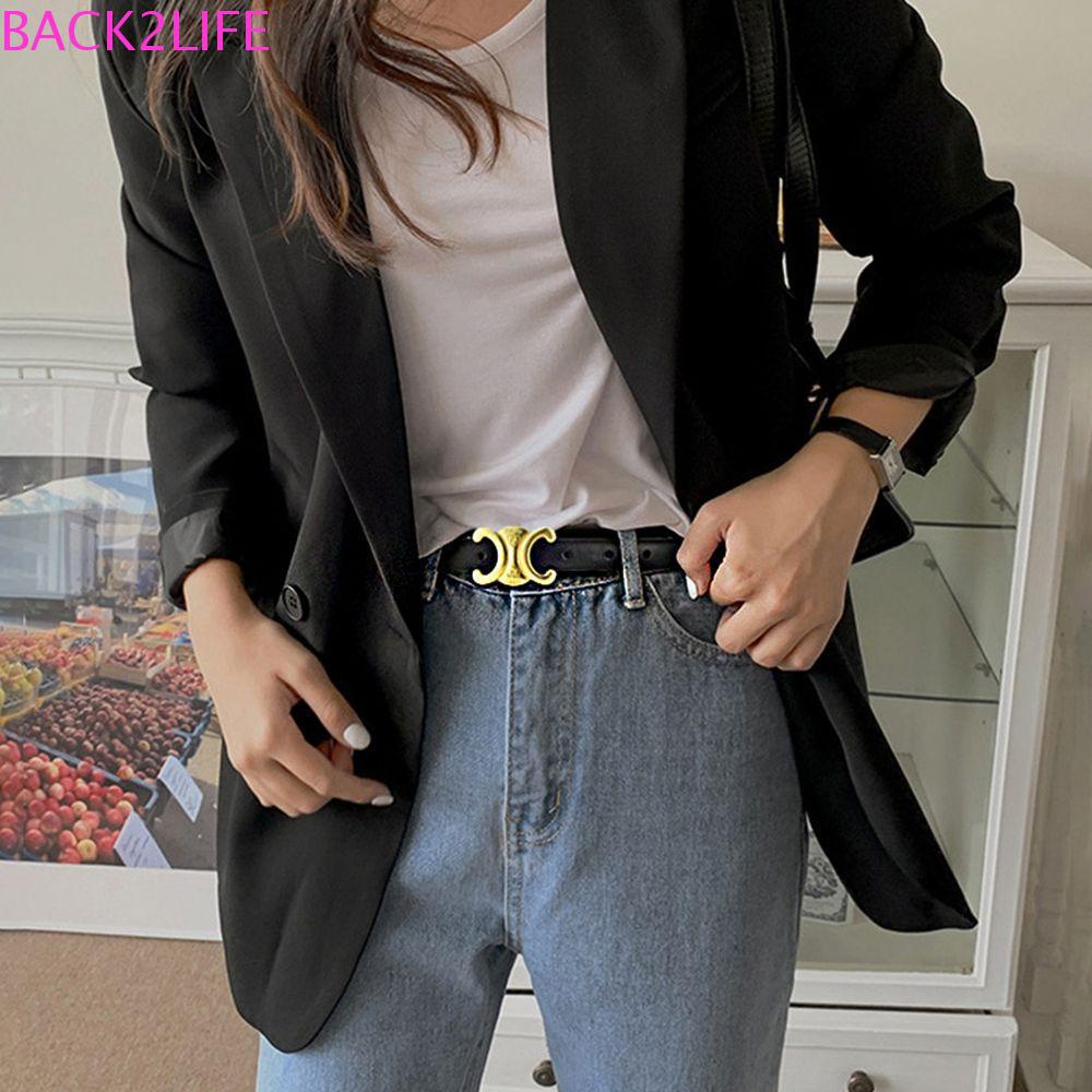 BACK2LIFE Thắt Lưng Da PU Màu Trơn Khóa Hợp Kim Thời Trang Cho Nữ