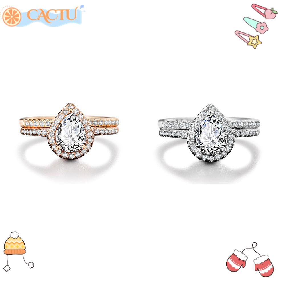 CACTU Nhẫn Hình Giọt Nước Đính Đá Sang Trọng