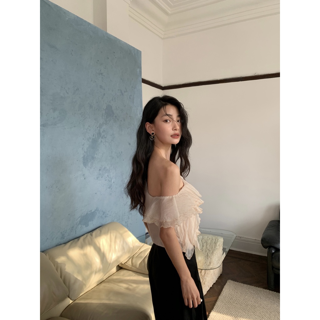 Áo Chiffon Hở Vai Nhún Bèo Phong Cách Pháp Ngọt Ngào Thời Trang Mùa Hè 2023 82570