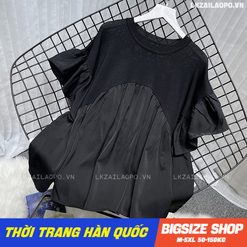 Áo sơ mi nữ tay ngắn Bigsize Áo sơ mi babydoll kiểu form rộng cổ tròn đen mùa hè Phong cách Hàn Quốc Thời Trang đẹp
