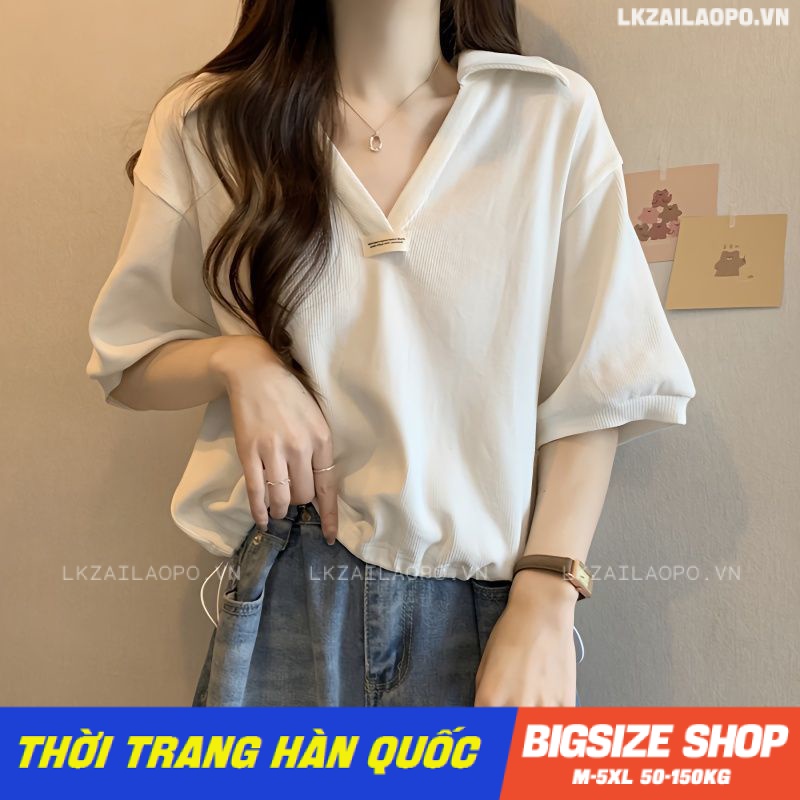 Áo thun nữ tay ngắn Bigsize Áo polo form rộng có cổ trắng mùa hè Phong Cách hàn quốc đẹp Thanh Lịch cho nữ