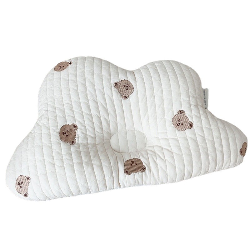 Gối Cotton Tinh Khiết Thêu Hình Đầu Tròn Chống Ve Cho Bé Sơ Sinh