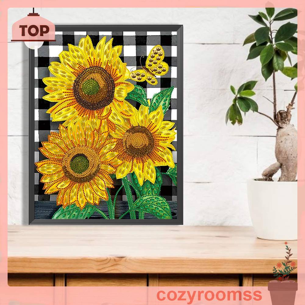 Bộ Tranh Đính Đá 5D DIY Họa Tiết Hoa Và Bướm Để Trang Trí Nhà