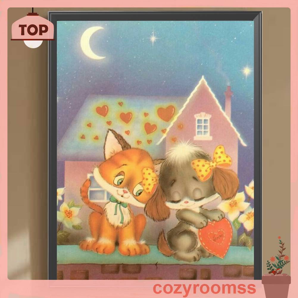 Tranh Đính Đá Kim Cương Toàn Bộ 5D DIY Hình Vẽ Mèo Trang Trí Nhà Cửa