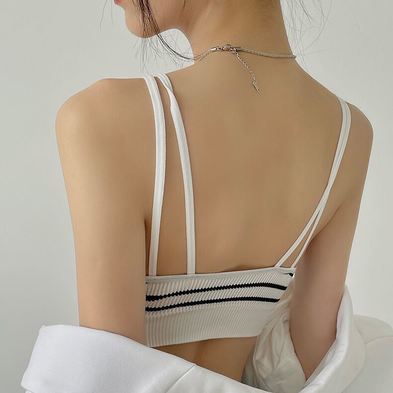 Áo Thể Thao Hai Dây Hở Lưng Họa Tiết Kẻ Sọc Phong Cách Hàn Quốc Thời Trang Mùa Hè Cho Nữ