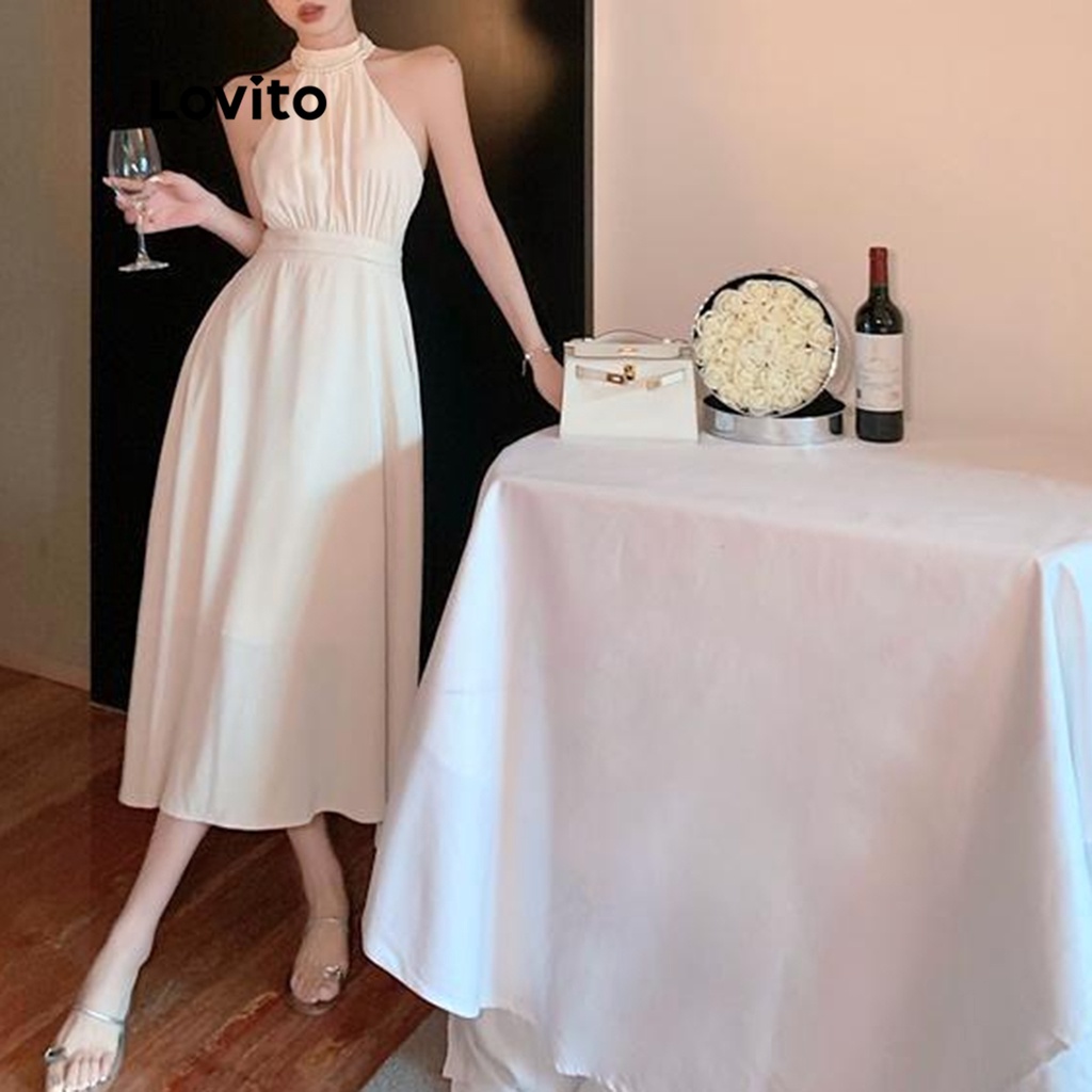 Lovito Váy không tay xếp nếp kiểu boho cho nữ LNE09225 (Quả mơ)