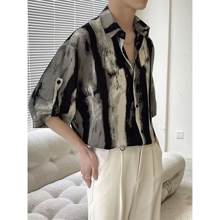 Áo Sơ Mi Tay Lửng In Họa Tiết Phong Cách Hàn Quốc Thời Trang Mùa Hè Cho Nam