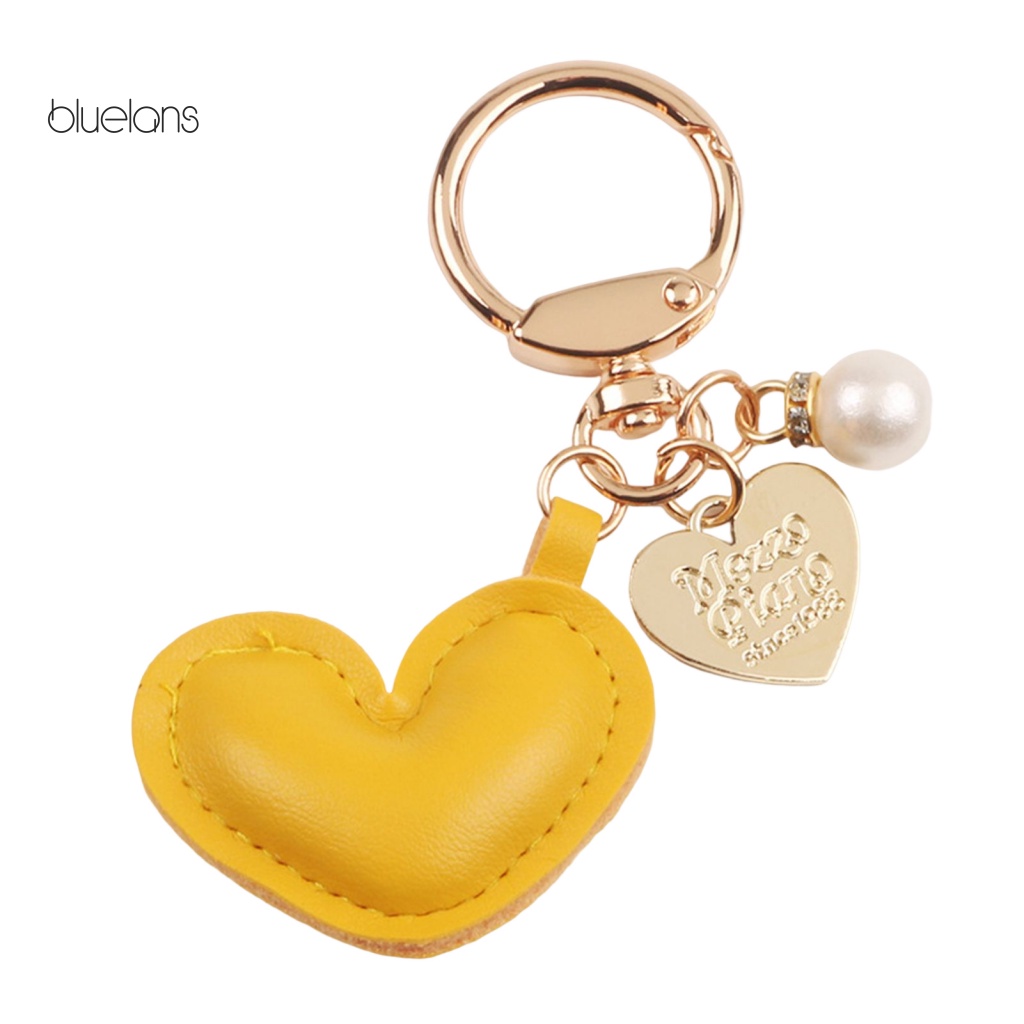 Móc Khóa Da Giả Khắc Chữ Đính Ngọc Trai Thời Trang