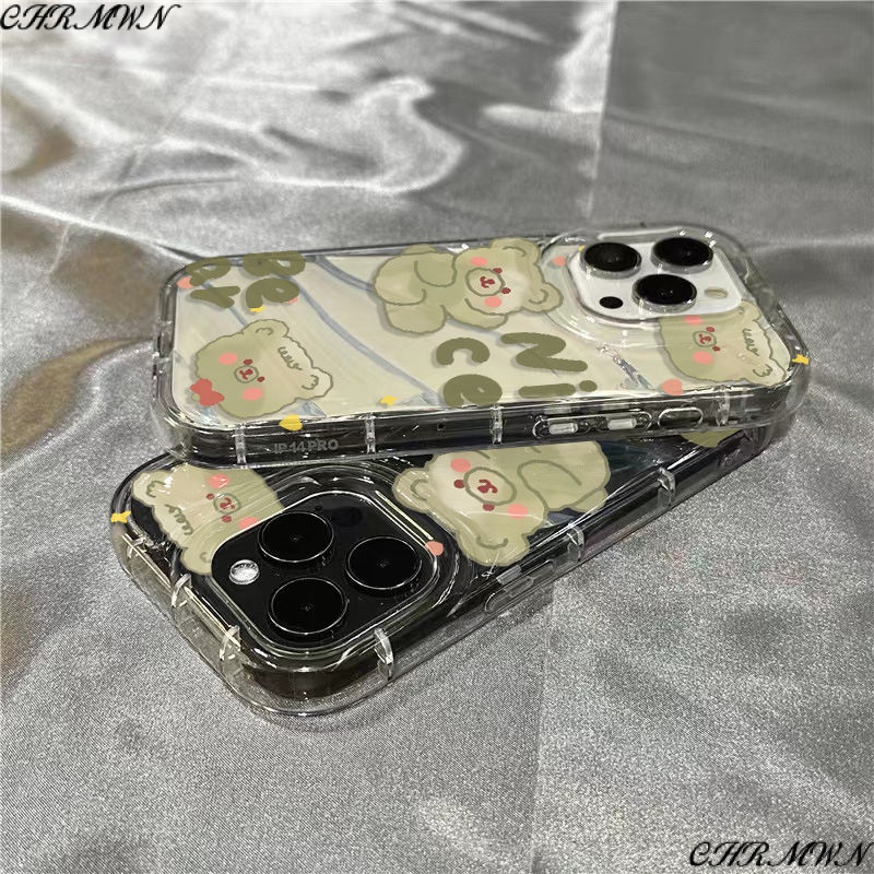 Ốp Điện Thoại Mềm Trong Suốt Hình Gấu Xanh Lá Cho iPhone14promax 1312 / 11 7 / 8plus xr / sins NF57