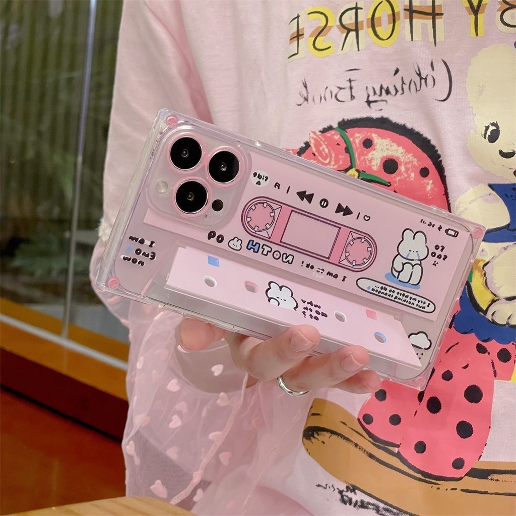 Ốp điện thoại di động dùng cho iPhone14promax nữ 11 IP1X cho bé Thỏ dễ thương sáng tạo băng hồng cho bé gái CD1213