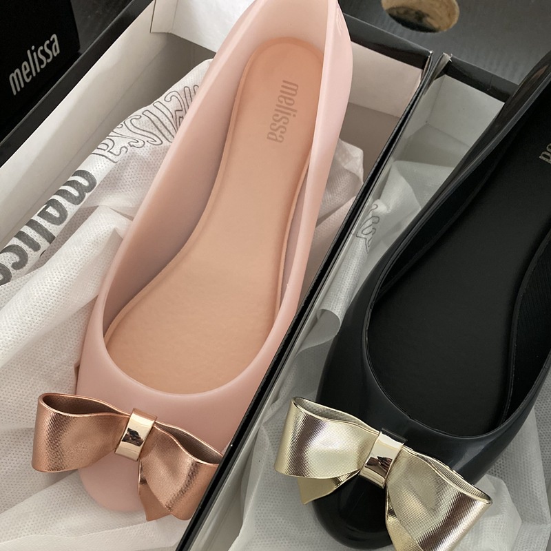Melissa Giày Búp Bê Nữ Mũi Tròn Mạ Vàng Thời Trang Mới