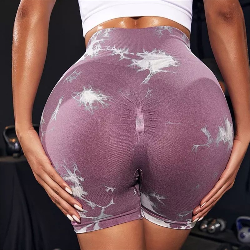 Brroa Quần Short Thể Thao Ba Điểm Eo Cao Nâng Mông Tập Yoga Màu Nhuộm Cho Nữ