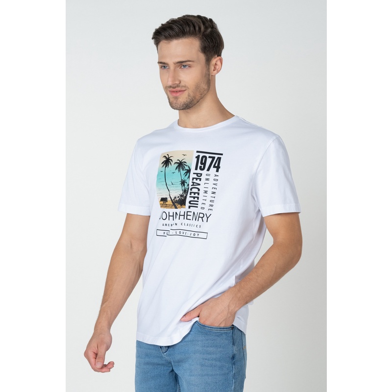 Áo Thun Tay Ngắn Họa Tiết Cây Dừa , chuẩn form, sang trọng, thanh lịch John Henry - TS23SS03C-RGUS