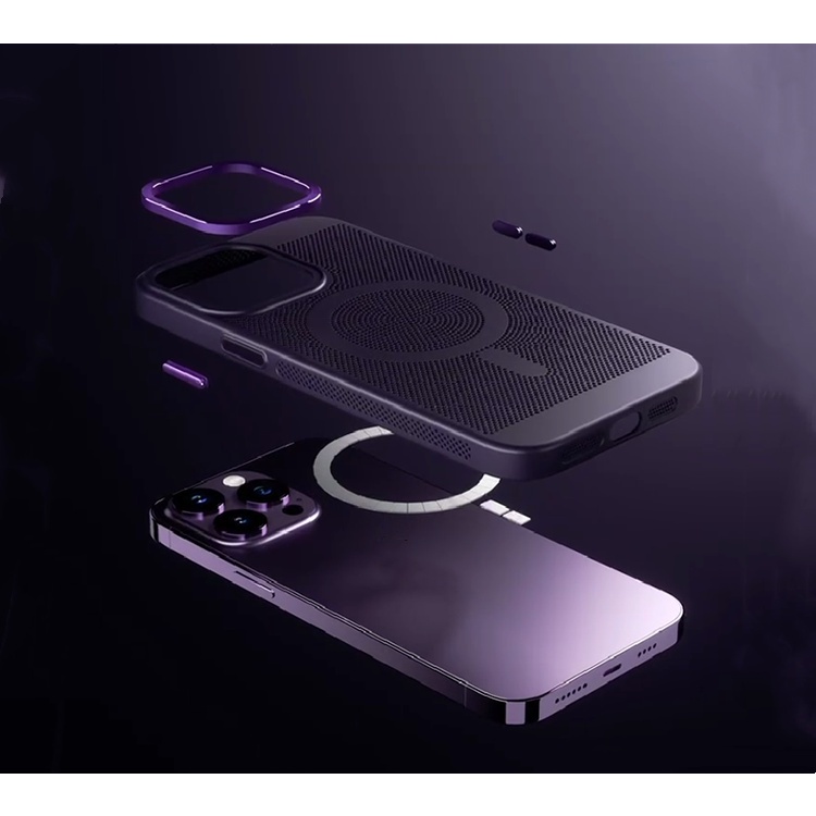 Ốp Điện Thoại Kim Loại Hít Nam Châm Tản Nhiệt Thoáng Khí Màu Kẹo Cho IPhone 14 Plus 13 12 11 Pro Max