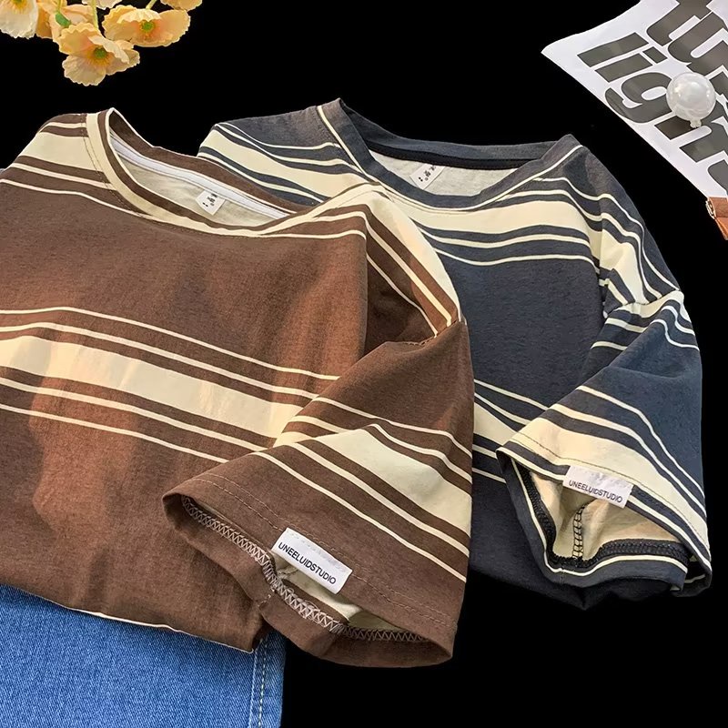 Áo Sơ Mi Sọc Màu Tương Phản Dáng Rộng Phong Cách Mới Mùa Hè