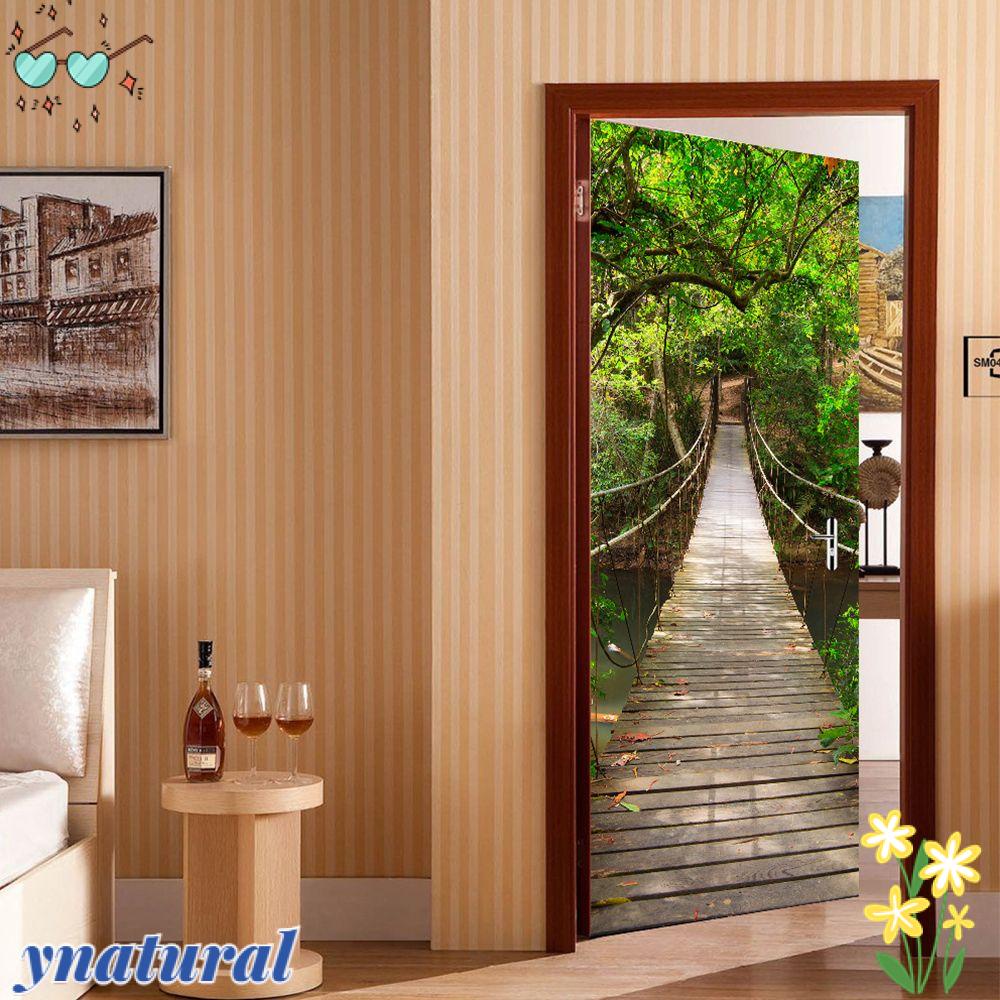 YNATURAL Miếng Dán Cửa Bằng PVC Tự Dính Hình Phong Cảnh Thiên Nhiên