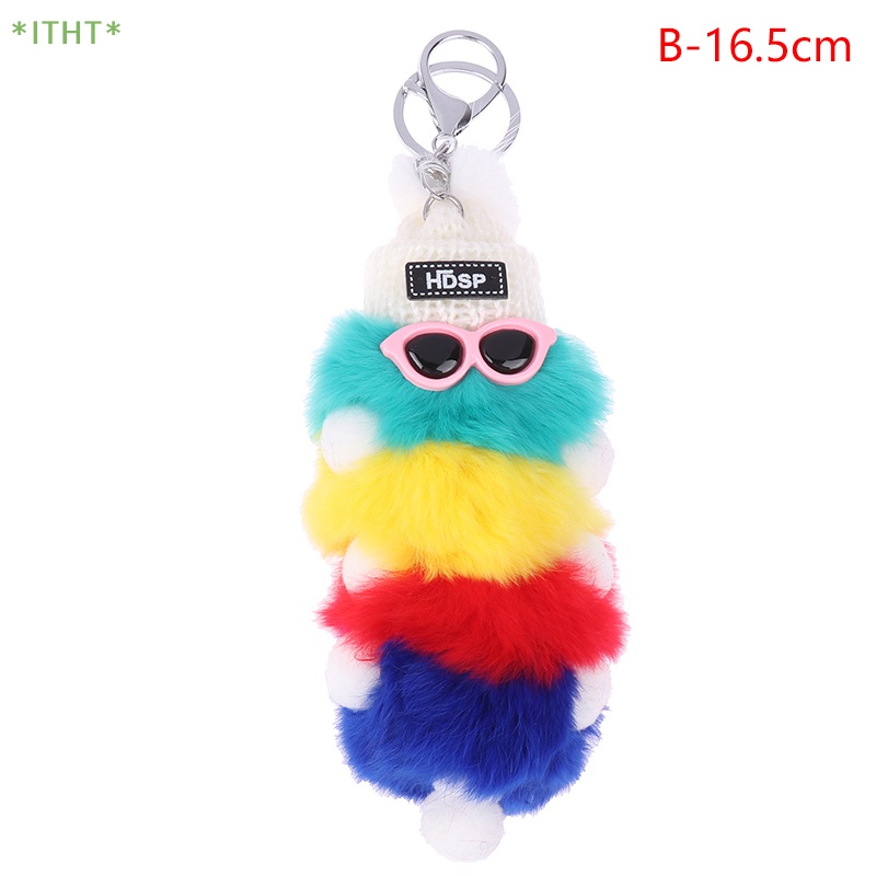 Móc Chìa Khóa Hình Sâu Bướm Phối Lông Thỏ Đáng Yêu Mới