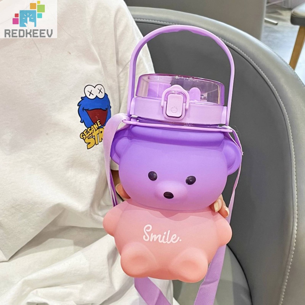 Cốc Uống Nước 1100ml Có Nắp Đậy Và Ống Hút Hình Gấu Dễ Thương