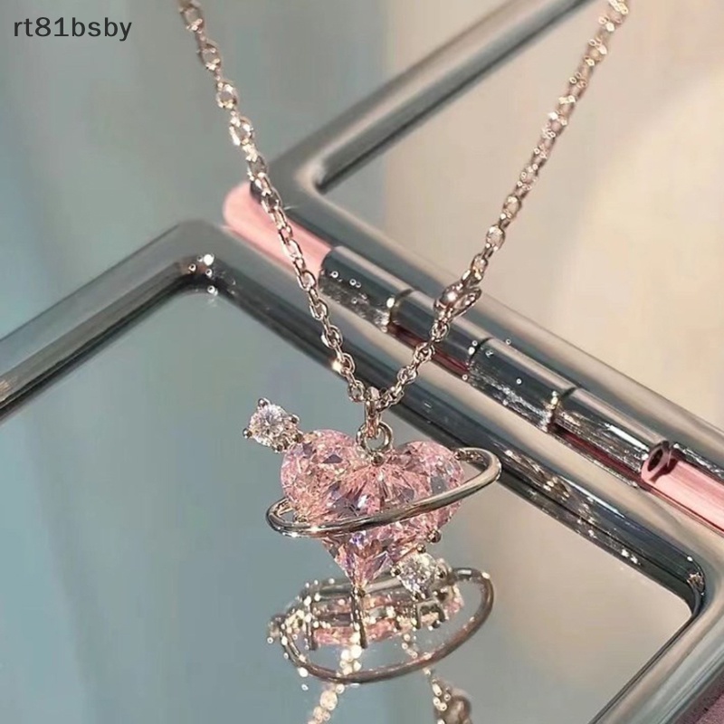 Vòng cổ Mặt Hình Trái Tim Đính Đá Zircon Màu Hồng Xinh Xắn Cho Nữ