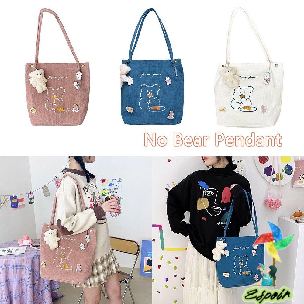 ESPO Túi Đeo Vai Vải Nhung Thêu Hình Gấu Thời Trang Mới