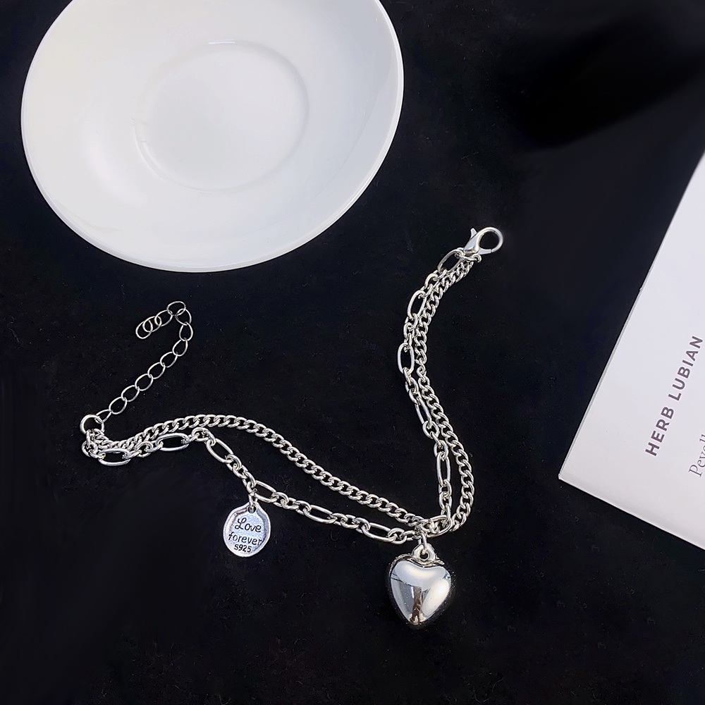 Vòng Tay Hai Lớp Mặt Hình Trái Tim Phong Cách Punk Thời Trang Cho Nữ