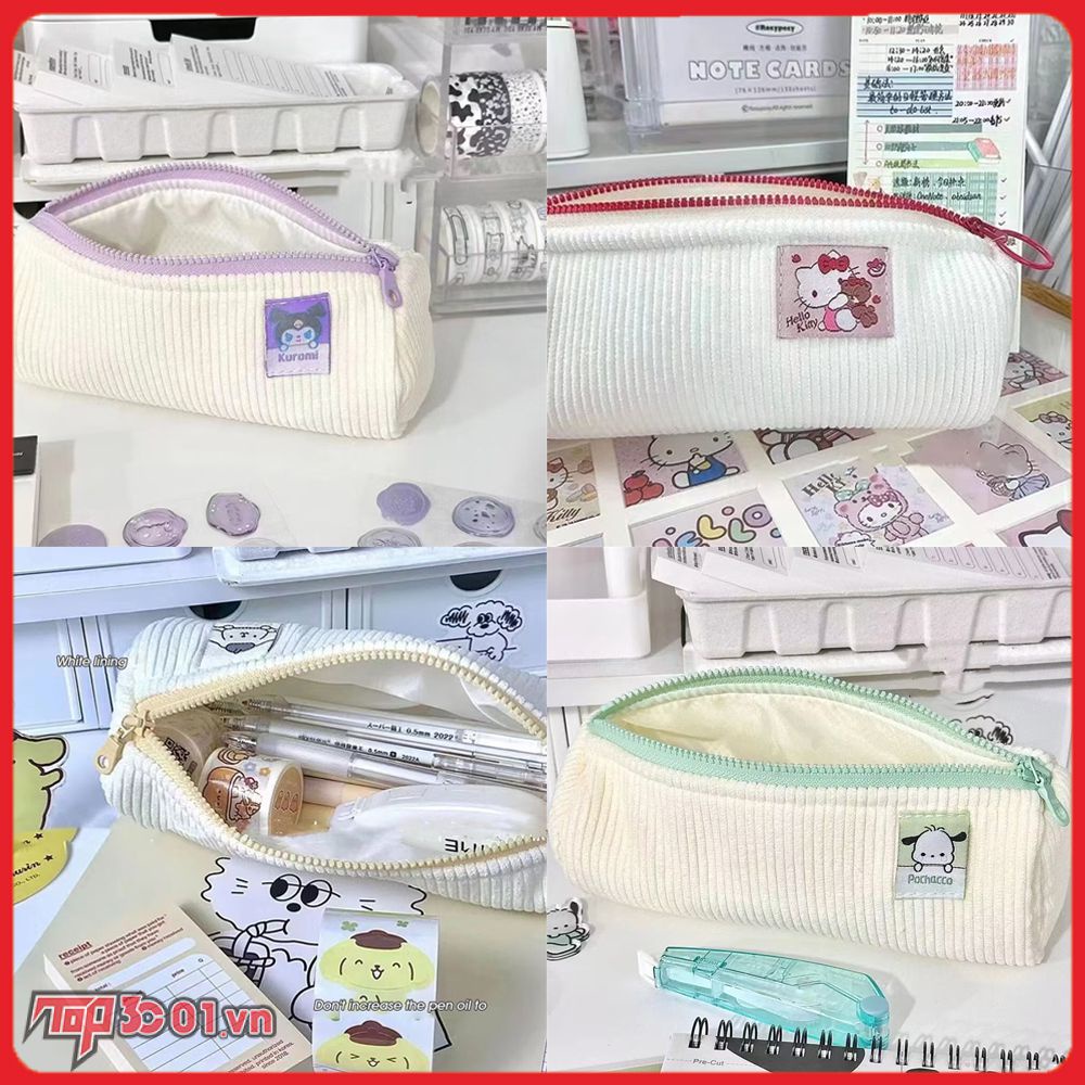 Sanrio Giai Điệu Đựng Dung Tích Lớn Học Sinh Bé Gái Bé Trai Nữ Văn Phòng Văn Phòng Phẩm Túi Ren Hoạt Hình Kuromi Túi Đựng -top3C01