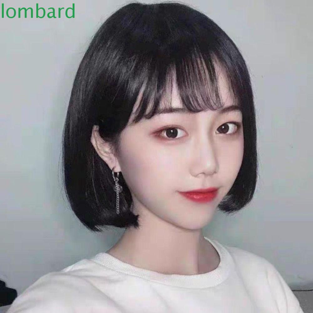 LOMBARD Bộ Tóc Giả Kiểu Bob Thẳng Màu Đen Hồng Mượt Mà Chất Lượng Cao Cho Nữ