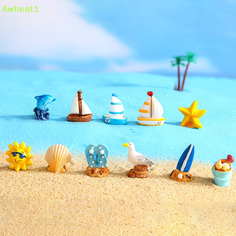 Awheat1 Phụ Kiện Hoạt Hình Trang Trí Bể Cá Bằng Nhựa Resin Cá Heo Sao Biển