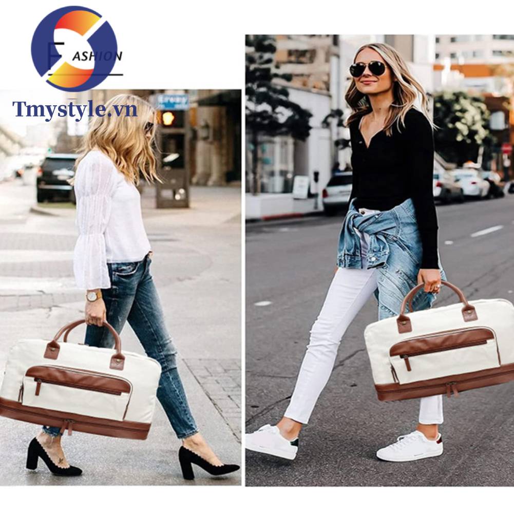 Túi Xách Canvas Cỡ Lớn Có Ngăn Đựng Đồ Khô / Ướt Tiện Dụng Cho Nam Và Nữ