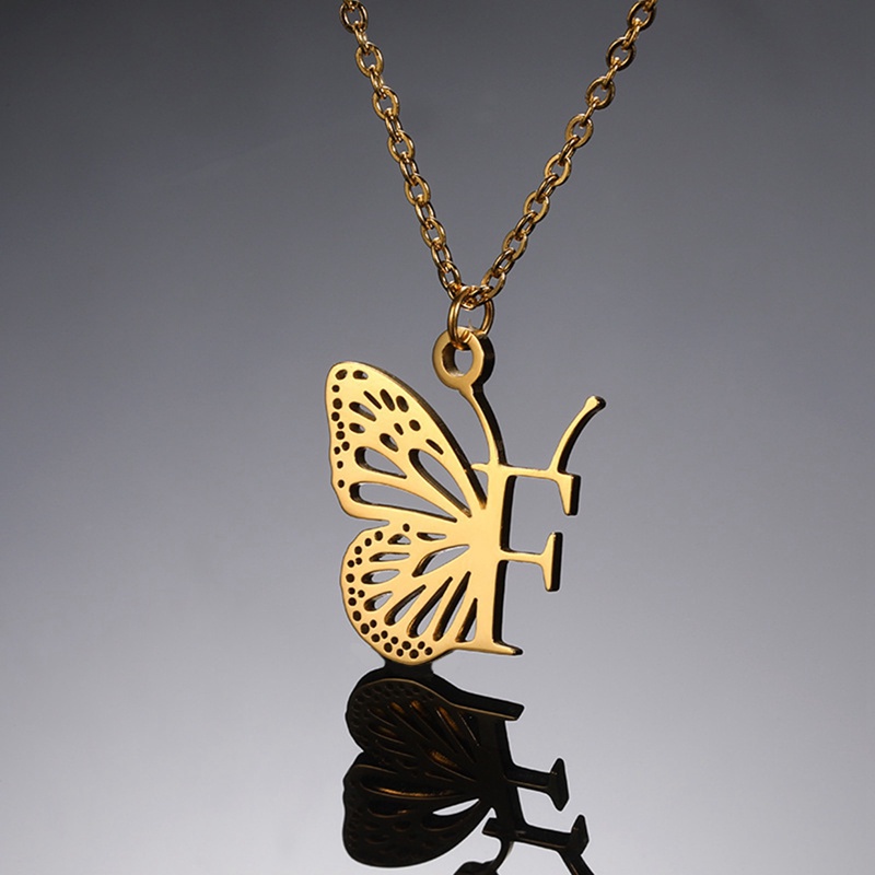 Ygt Vòng cổ Mặt Hình Bướm Và Chữ Cái Bằng Thép Không Gỉ Thời Trang Cho Nữ