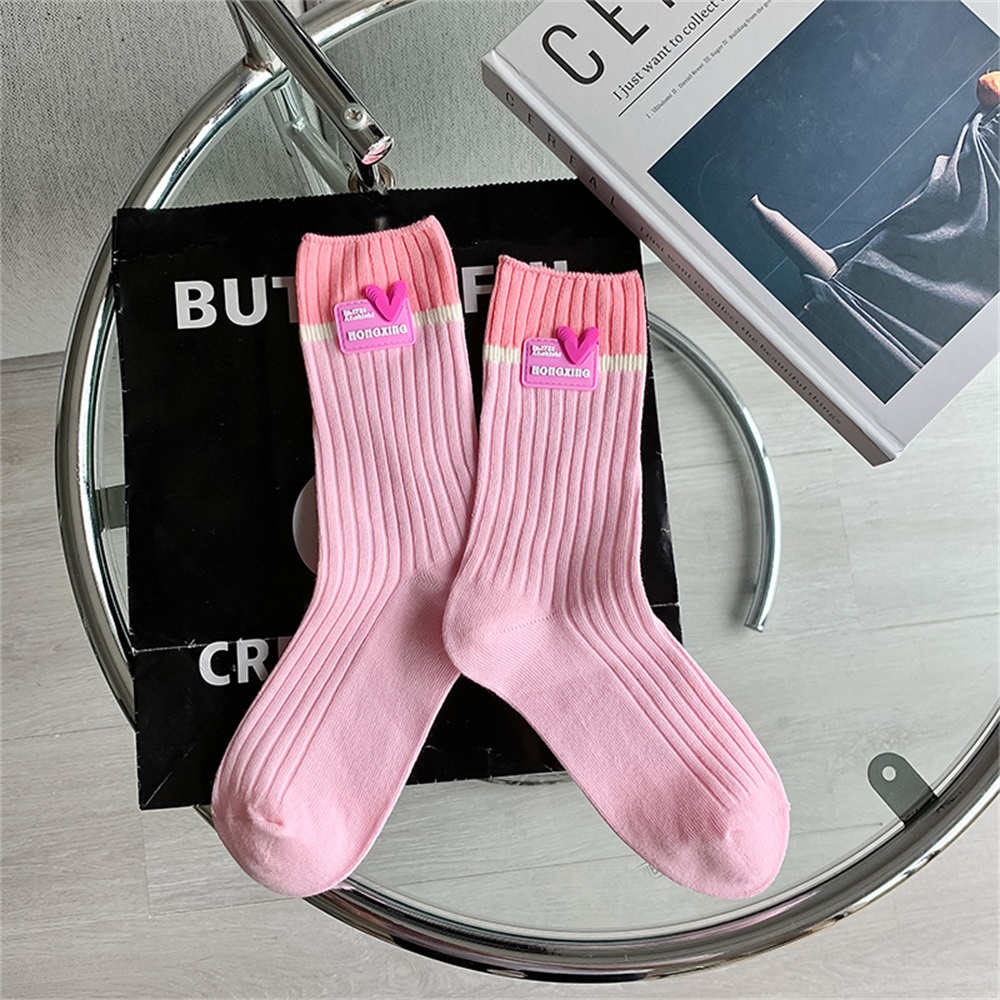 Tất Cotton Dệt Kim Mềm Mại In Họa Tiết Trái Tim Xinh Xắn Phong Cách Hàn Quốc Cho Nữ